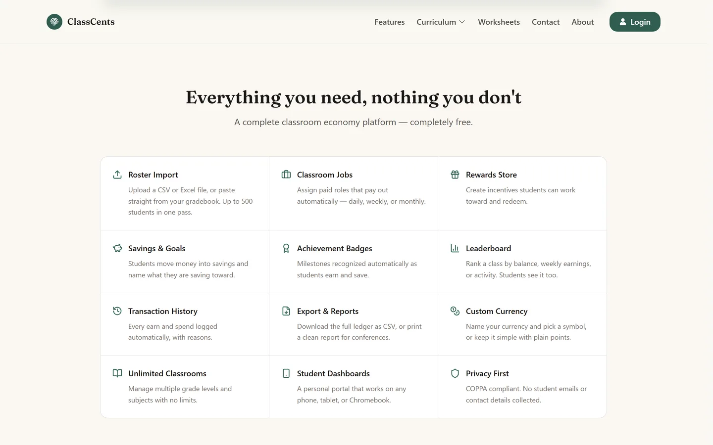 The ClassCents feature overview