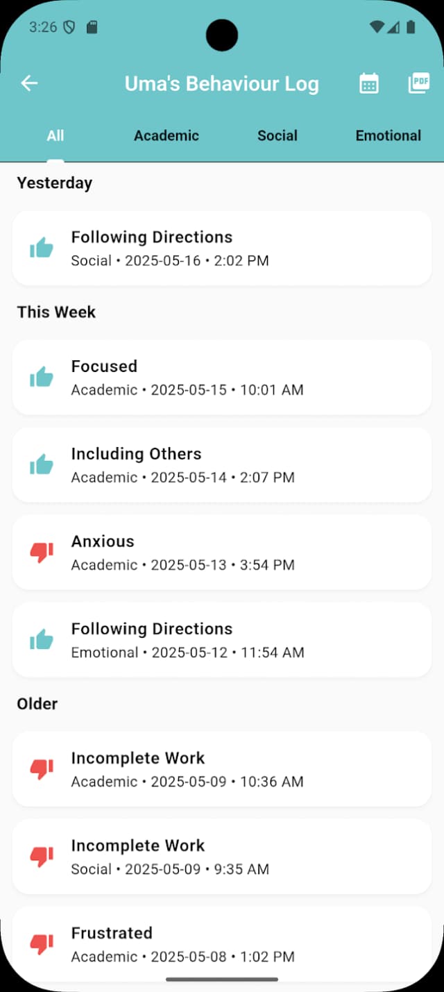 Behaviour logs