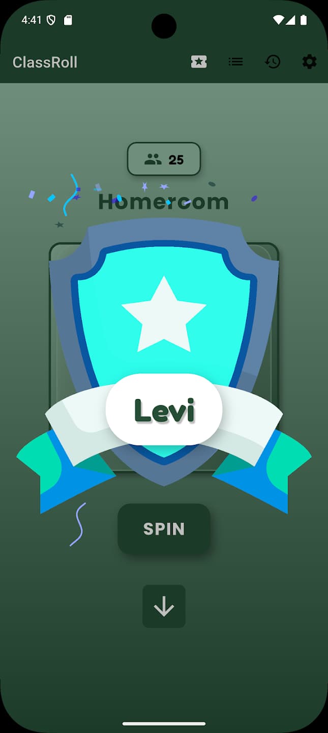 The winner, Levi, shown on a badge with confetti