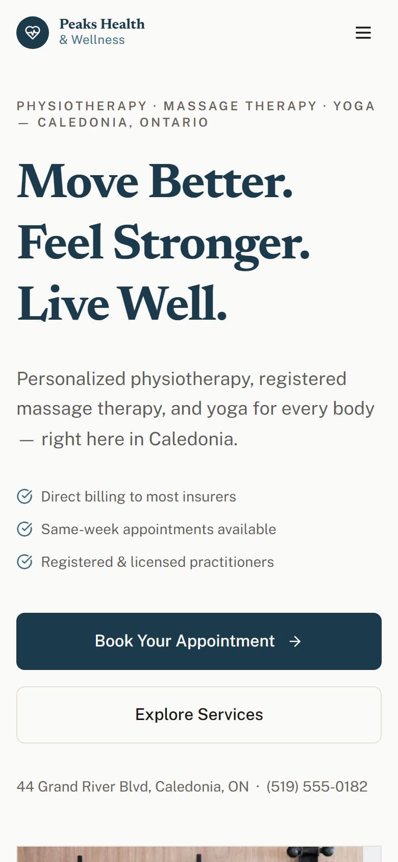 The Peaks homepage on a phone